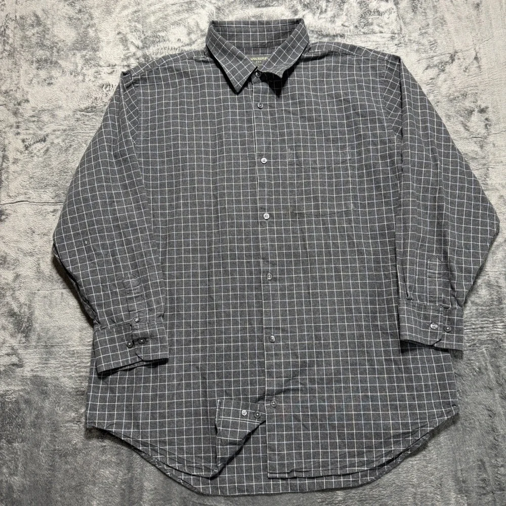 Banana Republic Button Down Shirt Mens XXL Charcoal Grey Windowpane 262176-00‎